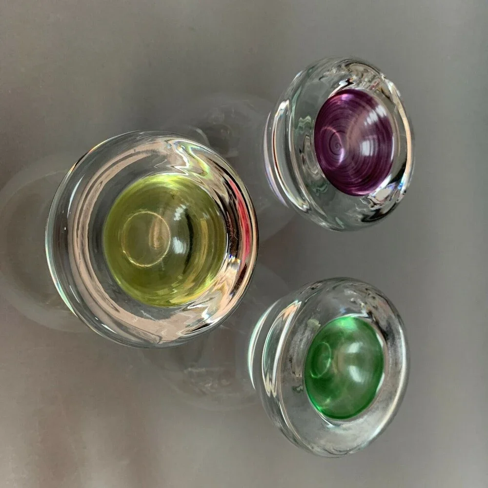 Clear Glass Ice Tea Tumblers Green Yellow Purple‎ Lot of 3